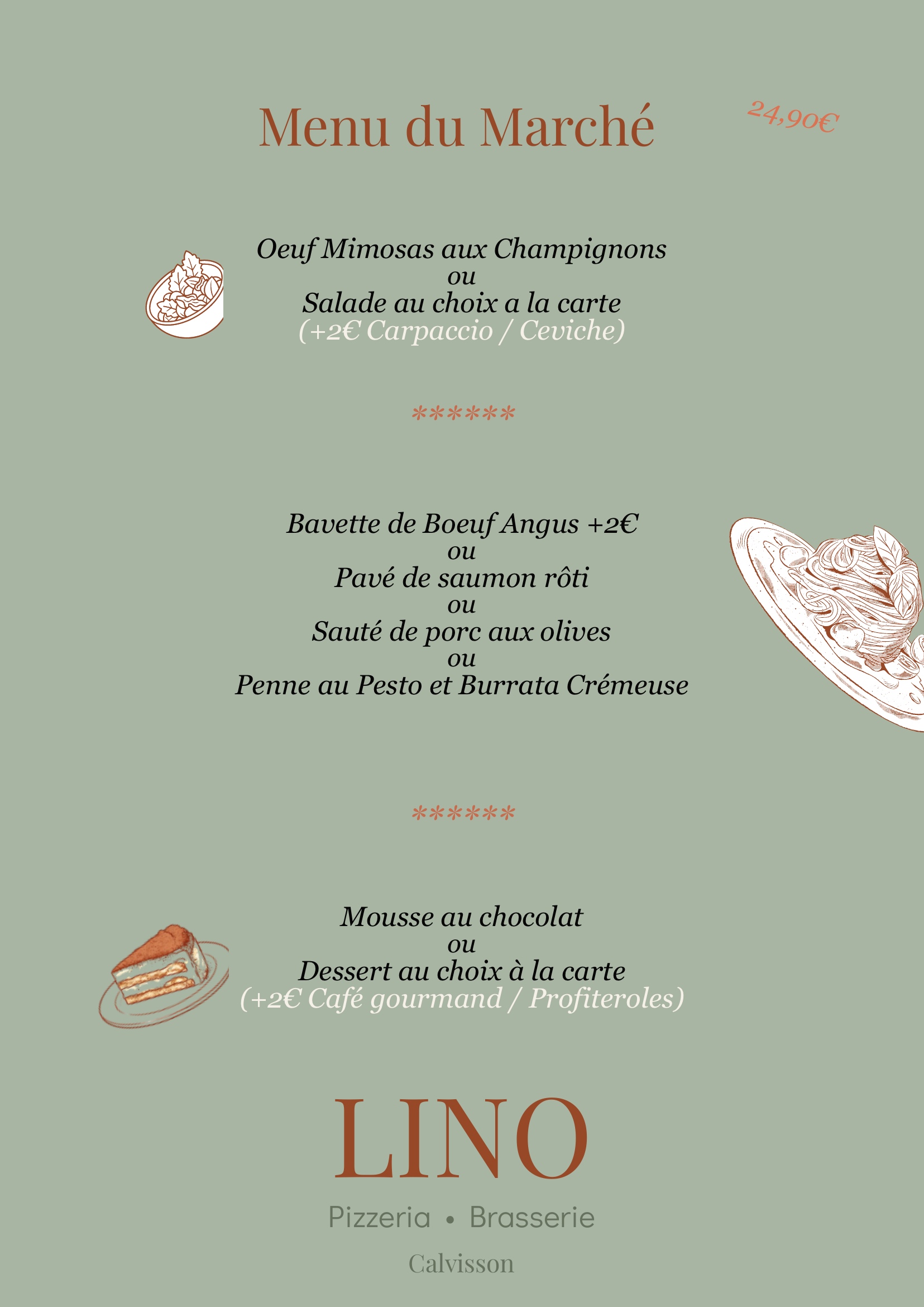 Menu du Marché - Lino Pizzeria Brasserie à Calvisson