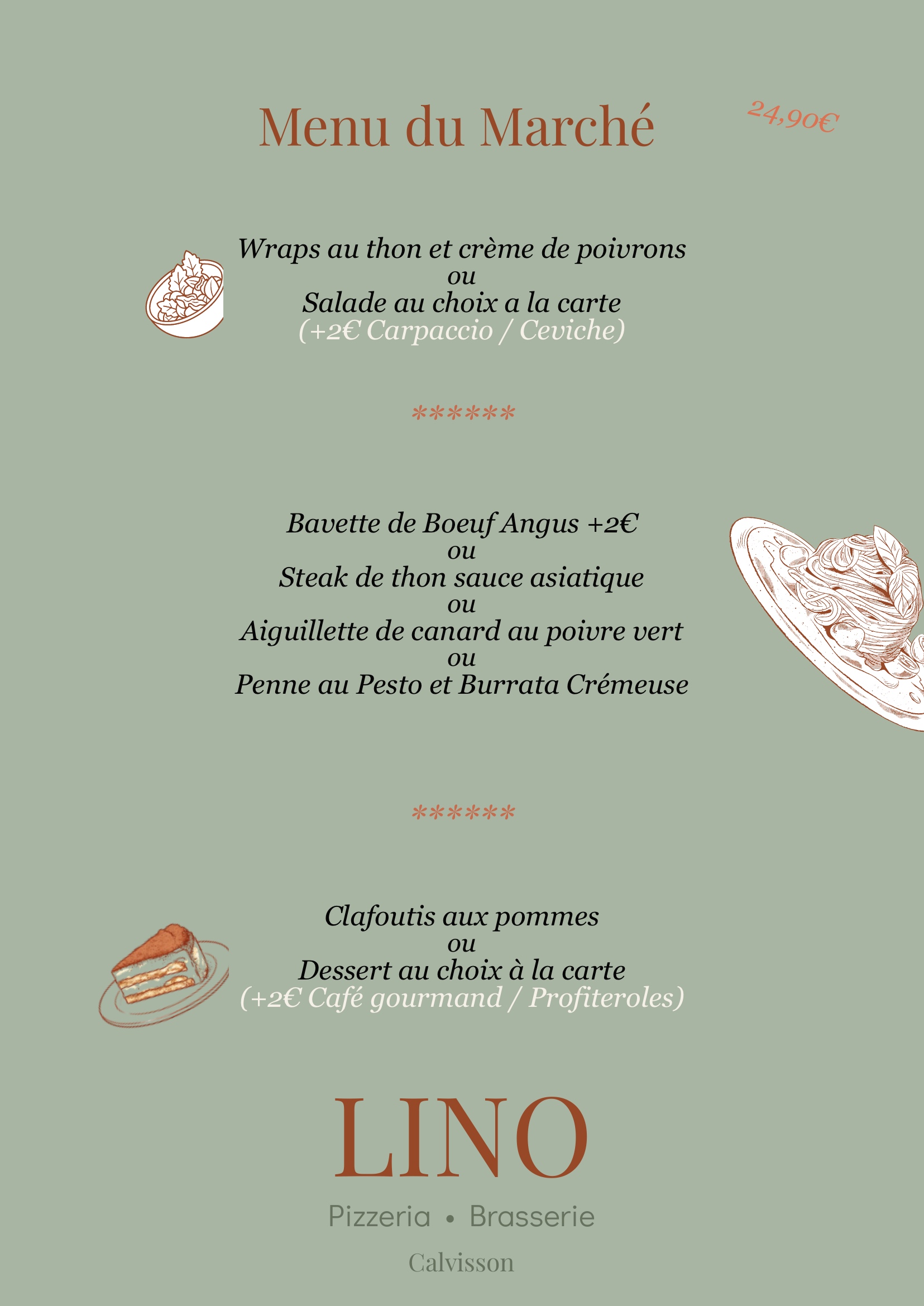 Menu du Marché - Lino Pizzeria Brasserie à Calvisson